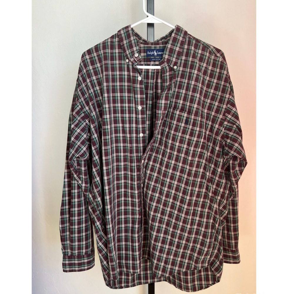 Men’s Ralph Lauren Red Green White Button DownShirt  XL blue label